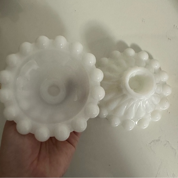 Anchor Hocking Boopie Candle Stick Holders Vintage White Milk Glass - Picture 2 of 2